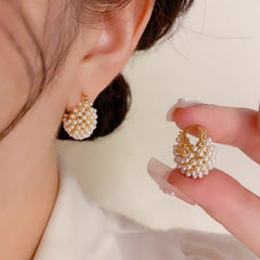 Bông Tai Khoen Dáng Sò Phối Hạt Trai Trắng Thời Trang