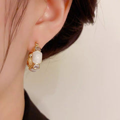 Bông Tai Khoen Đá Màu Chữ Nhật Đan Xen Đá Trắng