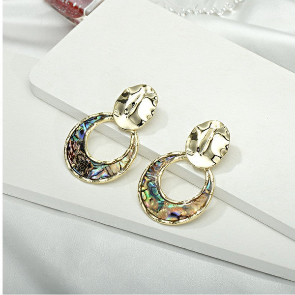 Bông Tai Tòn Teng Tròn Ánh Xà Cừ Nhiều Màu Dáng Khuyết