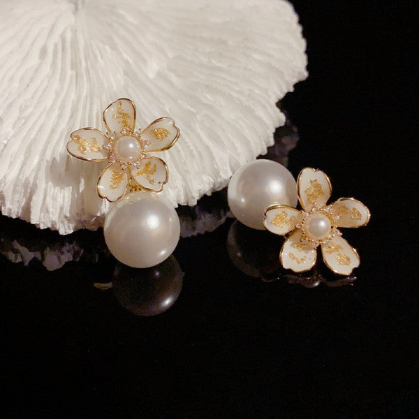 Bông Tai Tòn Teng Hoa Gold Phối Hạt Trai Nữ Tính