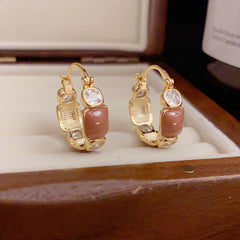 Bông Tai Khoen Đá Màu Chữ Nhật Đan Xen Đá Trắng