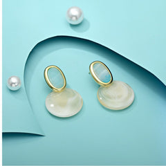 Bông Tai Tòn Teng Elip Xanh Phối Hình Tròn Trắng Cá Tính