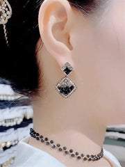 Bông Tai Tòn Teng Hình Thoi Đôi Loang Màu Đá Đen