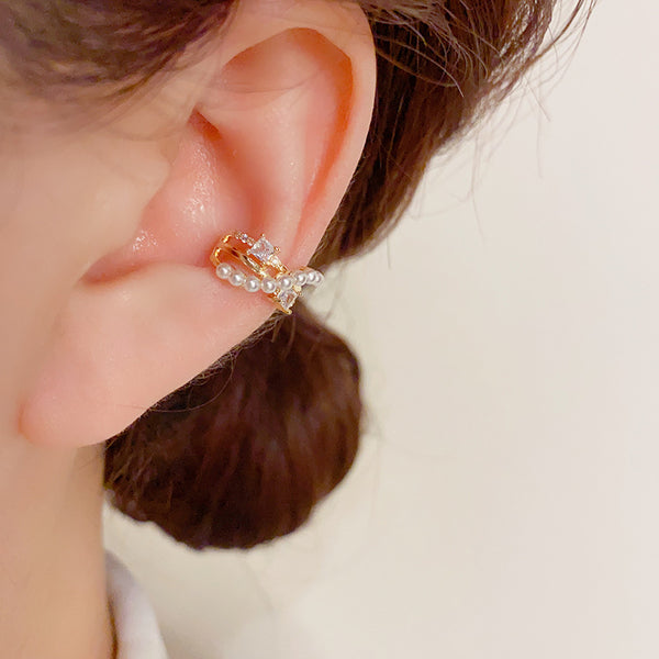 Bông Tai Kẹp Vành Tai Đá Phối Hạt Trai 1 Chiếc