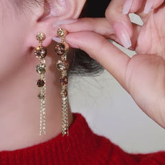 Bông Tai Tòn Teng 5 Hạt Đá Nâu Tua Rua 2 Kiểu