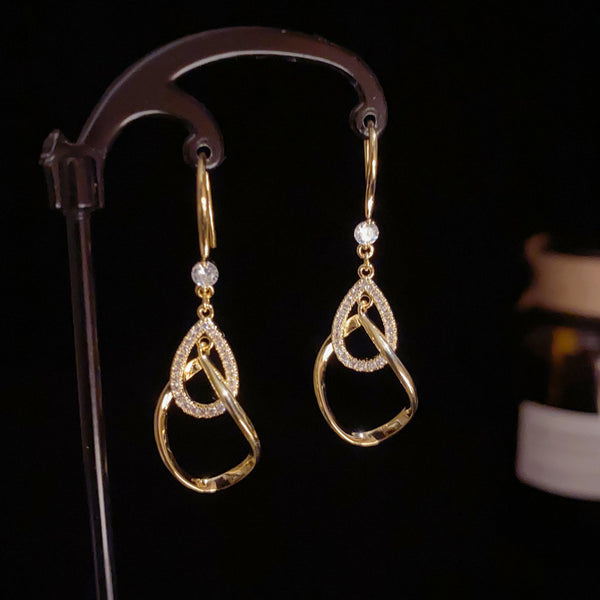 BÔNG TAI TÒN TENG DÁNG GIỌT NƯỚC ĐÍNH ĐÁ PHỐI UỐN HỢP KIM VÀNG DẠNG MÓC