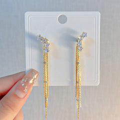 Bông Tai Tòn Teng Vành Tai Ngôi Sao Tua Rua Phối Đá Trắng