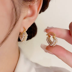 Bông Tai Khoen Dáng Trái Tim Phối Hạt Trai Trắng Nữ Tính