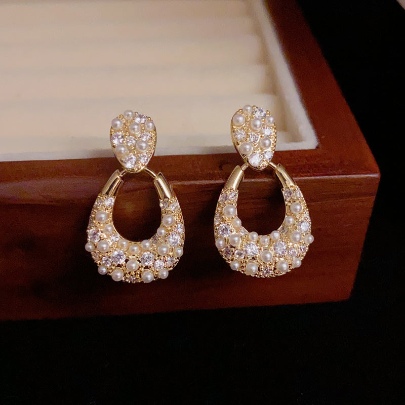 BÔNG TAI TÒN TENG DÁNG GIỌT NƯỚC ĐÔI PHỐI ĐÁ HẠT TRAI ĐAN XEN