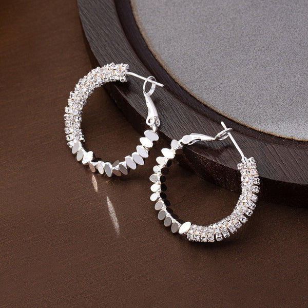 BÔNG TAI KHOEN TRÒN XOẮN ĐÁ 1/2 PHỐI BI BẠC CÁ TÍNH