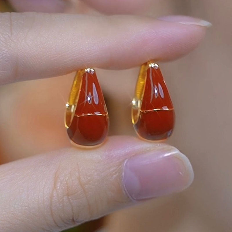 BÔNG TAI KHOEN DÁNG GIỌT NƯỚC MAU ĐỎ TRƠN NỔI BẬT