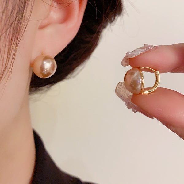 Bông Tai Khoen 1 Hạt Trai Nâu Sát Tai Đơn Giản