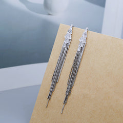 Bông Tai Tòn Teng Dáng Thoi Đính Đá Phối Tua Rua Dáng Dài 2 Màu