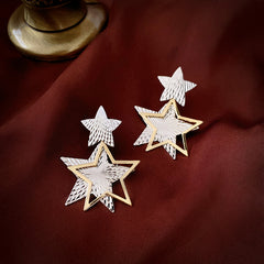 Bông Tai Tòn Teng Ngôi Sao Đôi Bạc Phối Viền Vàng Cá Tính