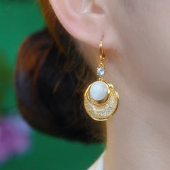 BÔNG TAI KHOEN TÒN TENG TRÒN ĐÔI ĐÁ MẮT MÈO PHỐI LƯỚI ĐÁ SÁNG