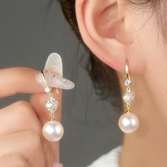 BÔNG TAI TÒN TENG ĐÁ LẬP PHƯƠNG PHỐI 1 HẠT TRAI DẠNG MÓC