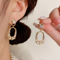 BÔNG TAI TÒN TENG HÌNH CHỮ NHẬT ĐÔI PHỐI ĐÁ MẮT MÈO ĐỘC ĐÁO