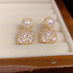 BÔNG TAI TÒN TENG VUÔNG ĐÍNH ĐÁ TRẮNG PHỐI HẠT SR169 THỜI TRANG