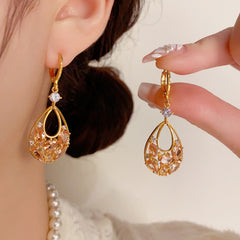 BÔNG TAI KHOEN TÒN TENG DÁNG GIỌT NƯỚC PHỐI ĐÁ GIỌT CAM ĐỘC ĐÁO