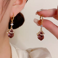 BÔNG TAI KHOEN TÒN TENG ĐÁ TÍM GIỌT NƯỚC PHỐI HOẠ TIẾT RẺ QUẠT SANG TRỌNG