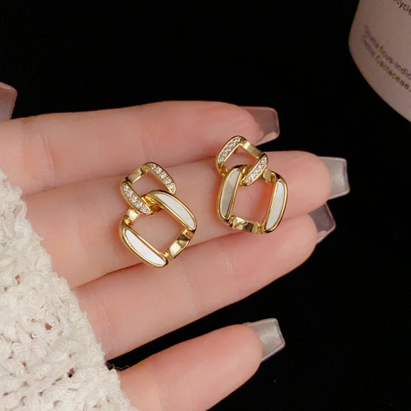 Bông Tai Tòn Teng Hình Thoi Đôi Phủ Màu Phối Đá Trắng Cá Tính