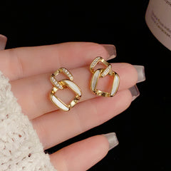 Bông Tai Tòn Teng Hình Thoi Đôi Phủ Màu Phối Đá Trắng Cá Tính