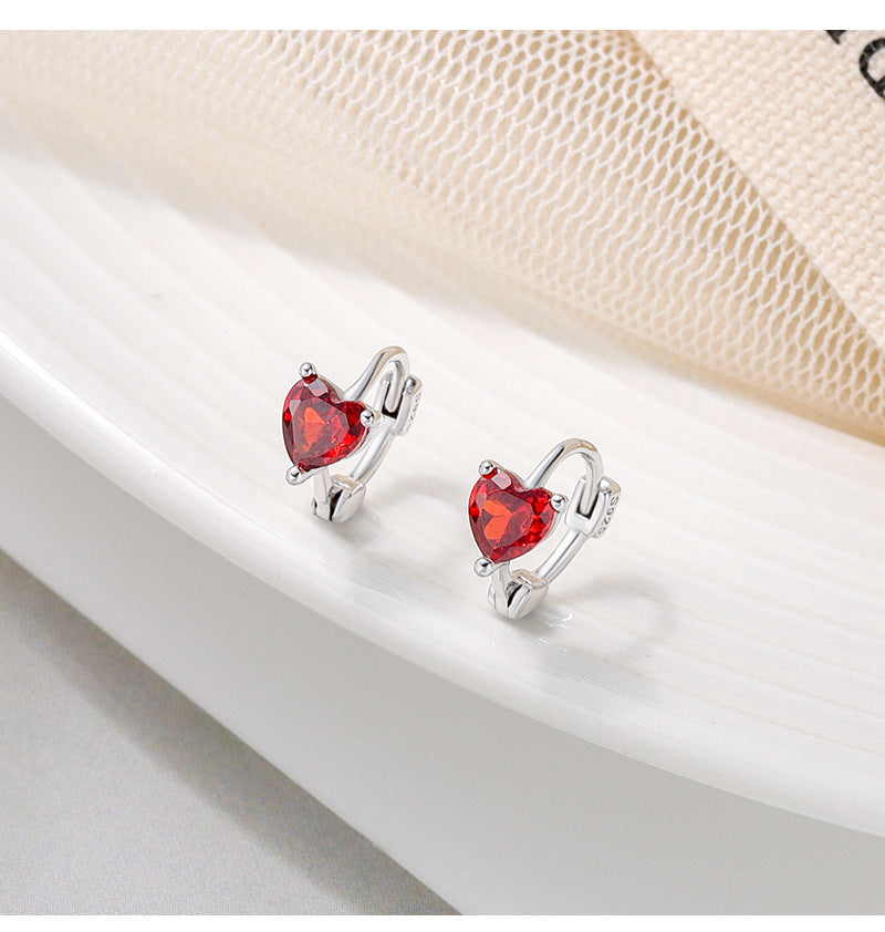 BÔNG TAI KHOEN BẠC PHỐI TRÁI TIM ĐÁ ĐỎ RUBY NHỎ XINH