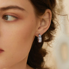 Bông Tai Khoen Đính Đá Vuông 6 Hạt Siêu Sáng