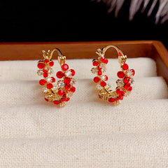 Bông Tai Khoen Tròn Phối Hoa Đá Màu Xinh Xắn