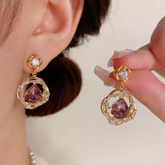 BÔNG TAI TÒN TENG ĐÁ TÍM GIỌT NƯỚC PHỚI VIỀN ĐÁ TRẮNG SANG TRỌNG