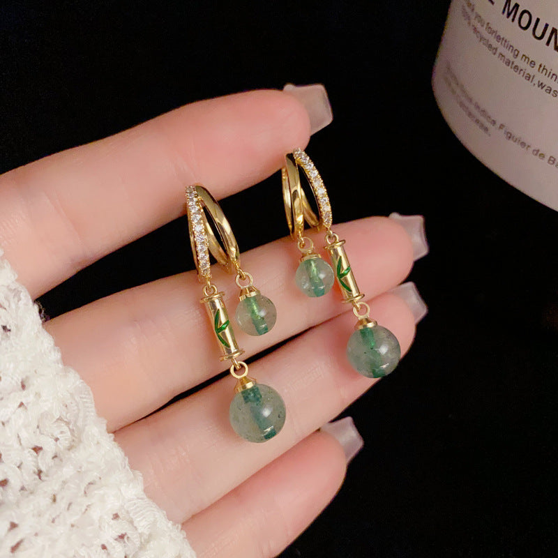 Bông Tai Khoen Tòn Teng Bamboo Đá Xanh Lá Độc Đáo