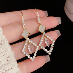 Bông Tai Tòn Teng Hình Thoi Kép Màu Viền Đá Dạng Móc