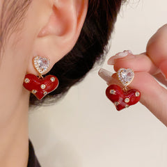 BÔNG TAI TÒN TENG TRÁI TIM ĐÍNH ĐÁ TRẮNG PHỐI TIM ĐỎ NỔI BẬT