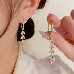 BÔNG TAI TÒN TENG 1 HÀNG ĐÁ PHỐI THOI ĐÁ TRẮNG DẠNG MÓC DÁNG DÀI