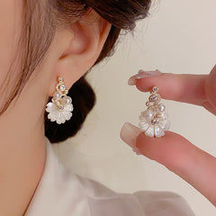 BÔNG TAI HOA MAI XÀ CỪ TRẮNG SR175 PHỐI ĐÁ NGỌC ĐỘC ĐÁO