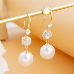 BÔNG TAI TÒN TENG ĐÁ LẬP PHƯƠNG PHỐI 1 HẠT TRAI DẠNG MÓC