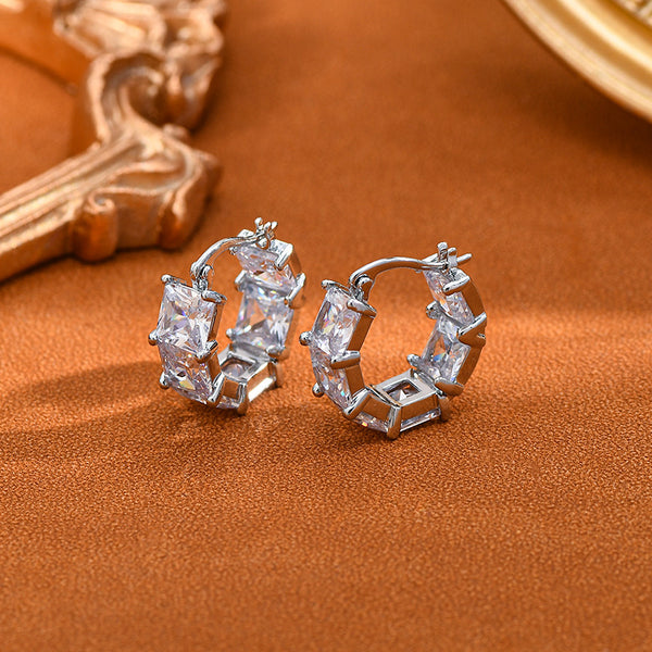 Bông Tai Khoen Đính Đá Vuông 6 Hạt Siêu Sáng