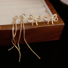 Bông Tai Tòn Teng Nơ Đính Đá Phối Hạt Trai Dáng Dài 2 Kiểu