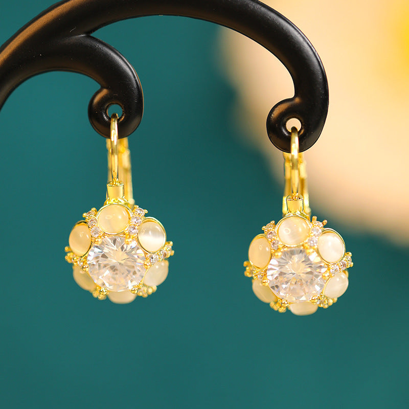 Bông Tai Khoen Hoa Đá Mắt Mèo Siêu Sáng