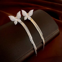 Bông Tai Tòn Teng Cánh Bướm Đính Đá Trắng Tua Rua Dáng Dài 2 Kiểu