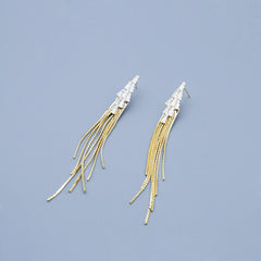 Bông Tai Tòn Teng Dáng Thoi Đính Đá Phối Tua Rua Dáng Dài 2 Màu