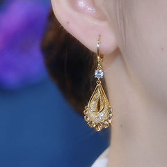 BÔNG TAI KHOEN TÒN TENG DÁNG GIỌT NƯỚC PHỐI LƯỚI ĐÁ SÁNG VIỀN ĐÁ NÂU TRÀ THỜI TRANG