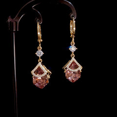 BÔNG TAI KHOEN TÒN TENG ĐÁ TÍM GIỌT NƯỚC PHỐI HOẠ TIẾT RẺ QUẠT SANG TRỌNG