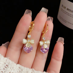 BÔNG TAI KHOEN TÒN TENG HOA 3 CÁNH ĐÁ MẮT MÈO PHỐI THOI ĐÁ TÍM