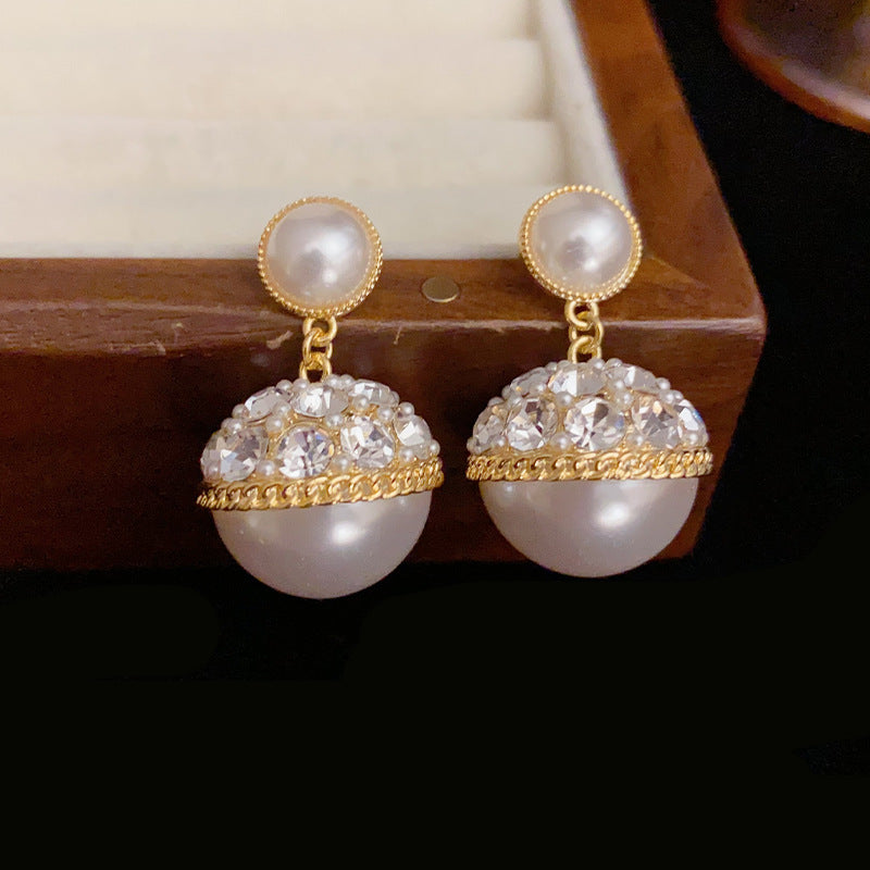 Bông Tai Tòn Teng Dáng DO Hạt Trai Đính Đá Sang Chảnh