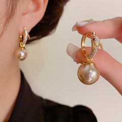 Bông Tai Khoen Hoạ Tiết Rồng Đính Đá Trắng Phối Hạt Trai Nâu 2 Kiểu
