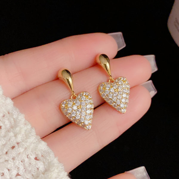 BÔNG TAI TÒN TENG GIỌT PHỐI TRÁI TIM ĐÍNH ĐÁ TRẮNG NỮ TÍNH