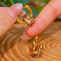 Bông Tai Khoen Phối Bi Tròn Đá Nâu Trà 2 Kiểu Nhỏ Xinh