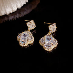 Bông Tai Tòn Teng Hoa 4 Cánh VC Đôi Đính Đá Trắng Siêu Sáng