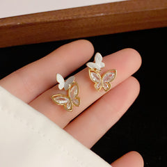 Bông Tai Cánh Bướm Đôi Phối Đá Trắng Siêu Yêu